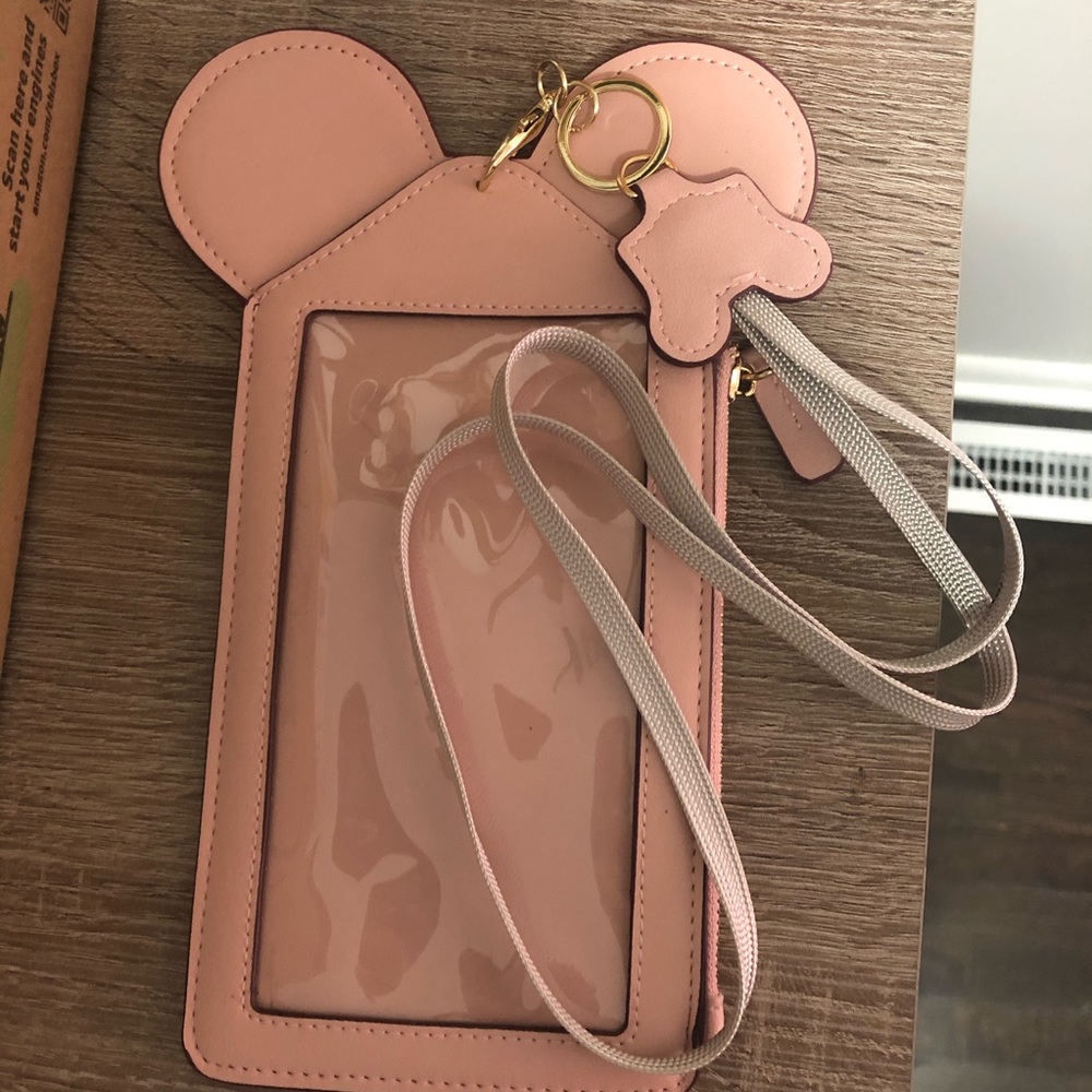 Pink Minnie Mickey iPhone case cardholder lanyard